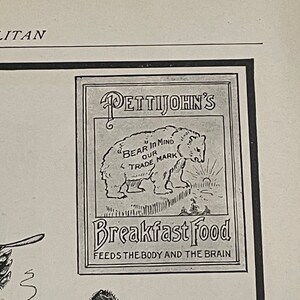 Vintage 1900 The Cosmopolitan Pettijohn's Breakfast Food Ad from the American Cereal Co Black and White Print SINGLE One Page Bears image 2