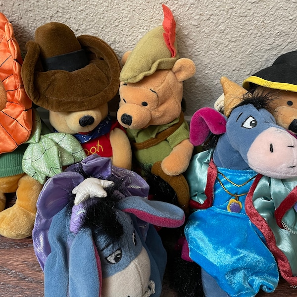 U Pick Vintage Disney MIni Beanbag Plush Toy - Winnie the Pooh Sunflower Robin Hood Cowboy Pirate Eeyore Maiden in Distress Sugar Plum Fairy