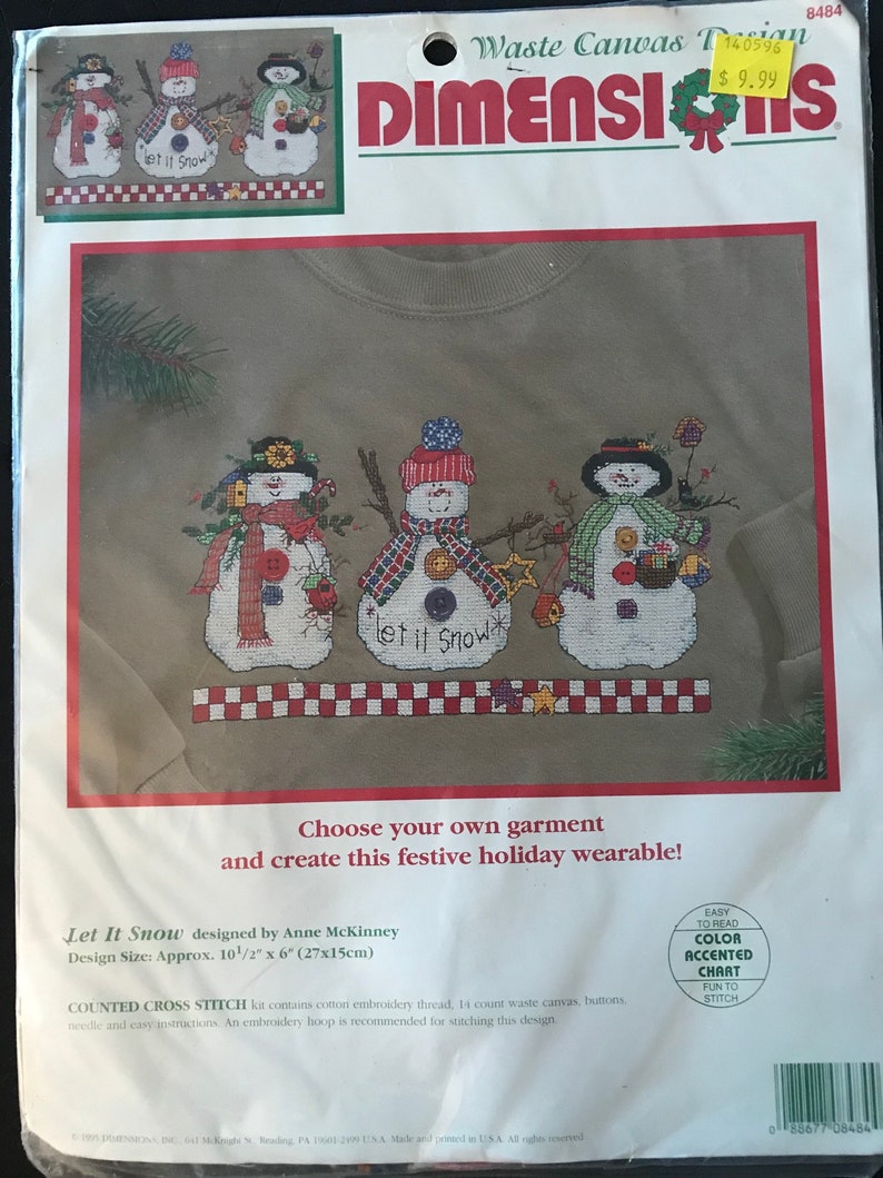 Dimension Waste Canvas Design Wearable Art Cross Stitch Let it Snow Country Snowmen #8484 Finished Size 10.5 x 6