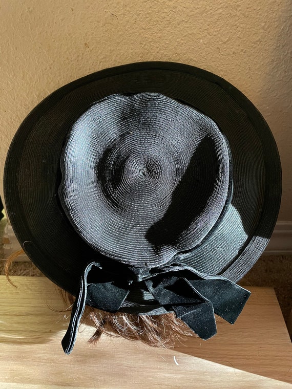 U Pick 40s 1950s Era Hat Black Satin Micro Pillbo… - image 2