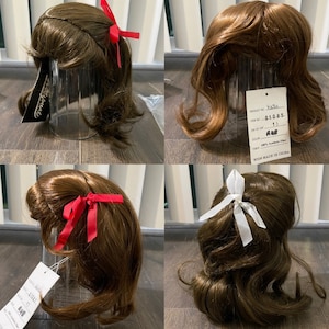 Vintage U Pick Doll Wig Size 13&quot; Synthetic Dollspart Dolls Part Light Brown Auburn Long Bangs Ribbon Trim Side Part Debbie Katie Dori