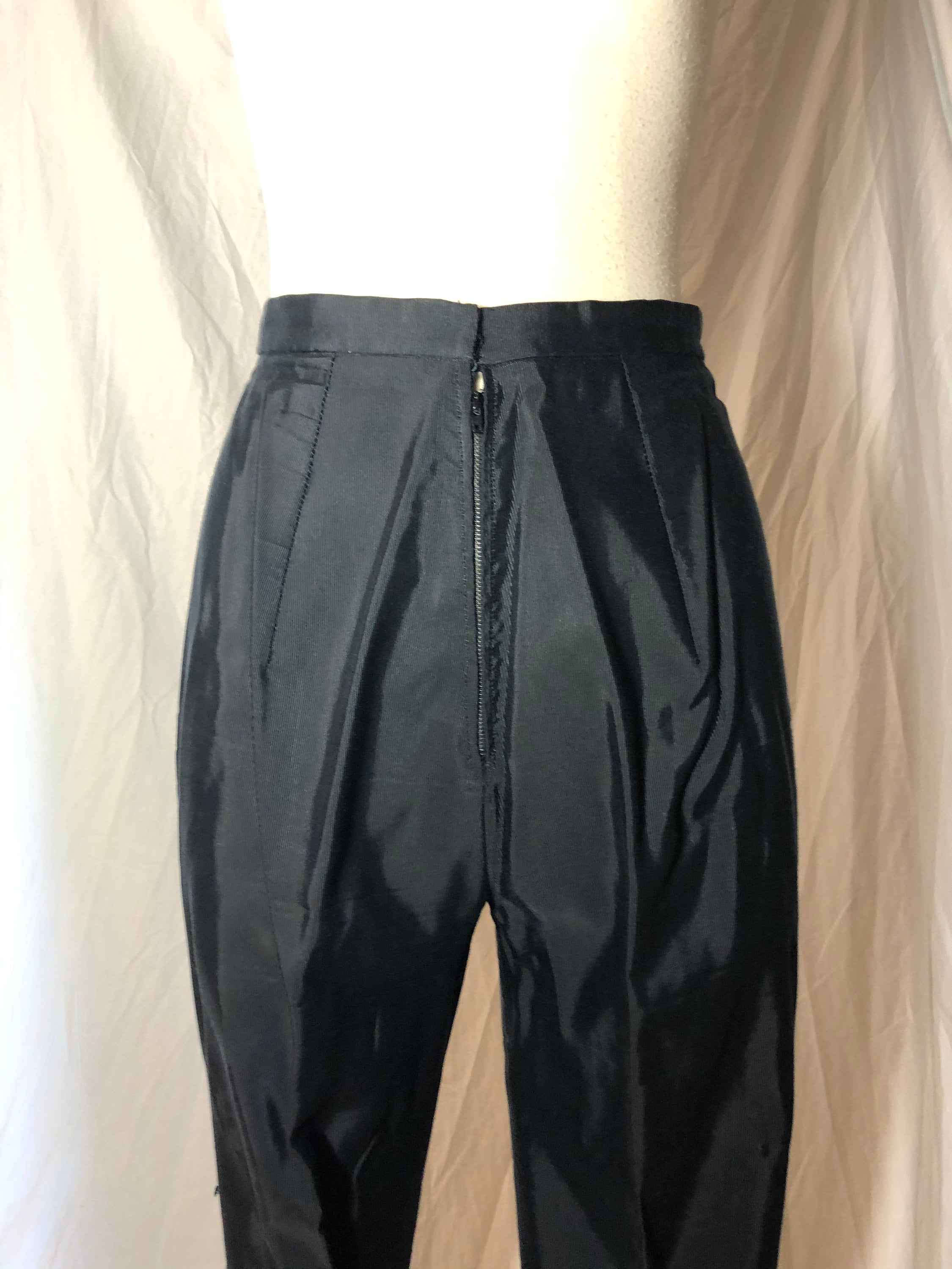 Vintage 1950s 1960s Black Dress Pants With Green and Purple Sequin
