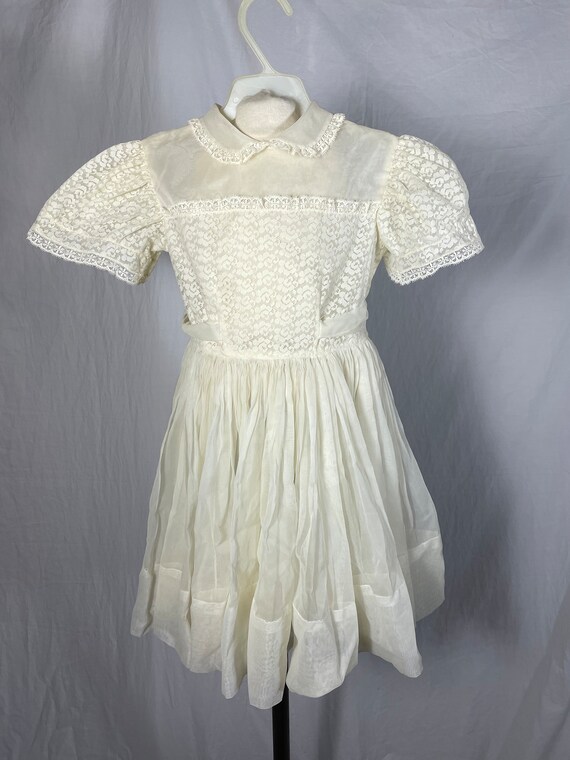 Vintage 1950s Era Girl's Cream Organza Dress Dadd… - image 2