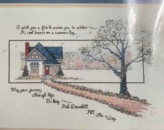 Vintage Counted Cross Stitch Needle Treasures The Journey D Morgan Aida Cloth Floss 14" x 10" 02665 I wish you a fire to warm you winter VA