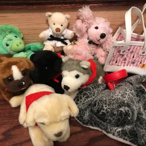 U Pick Build a Bear BAB Mini Puppy Black Yellow Lab Boxer Husky Poodle Triceratops Manta Ray Paris Bag or Tiny Karate Teddy Bear Collar