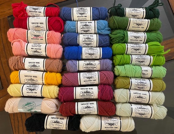 U Pick Vintage Elsa Williams Tapestry Wool Needlepoint Collection Red Pink Brown Yellow Bright Blue Purple White Forest Mint Green Black