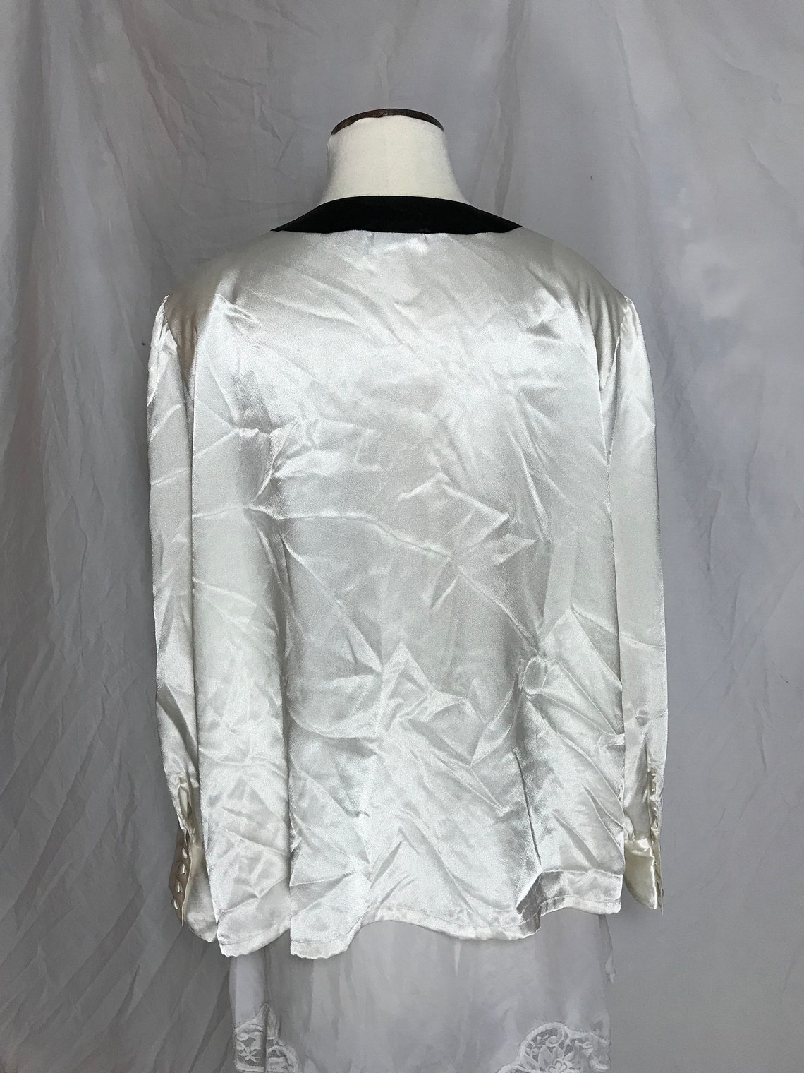 1980s Koret White Satin Concealed Button Front Blouse With - Etsy