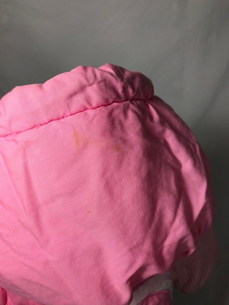 1980s Vintage London Fog Baby Girl/'s Pink Puffer Coat with Zipper and Snap Front Closure Bear Heart Applique Hood 18 Months