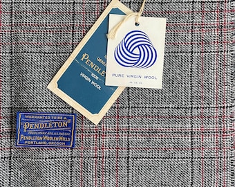 Vintage Pendleton 100% Pure Virgin Wool Red Black Charcoal Plaid Fabric Panel 2 Yards 10 Inches Long x 58" Wide Style y003-424 Tags VA