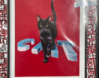 Cross Stitch Kit RTO M794 Cat DMC Black Cat Walking Bold Letters Red Aida Background 29x30 cm VA
