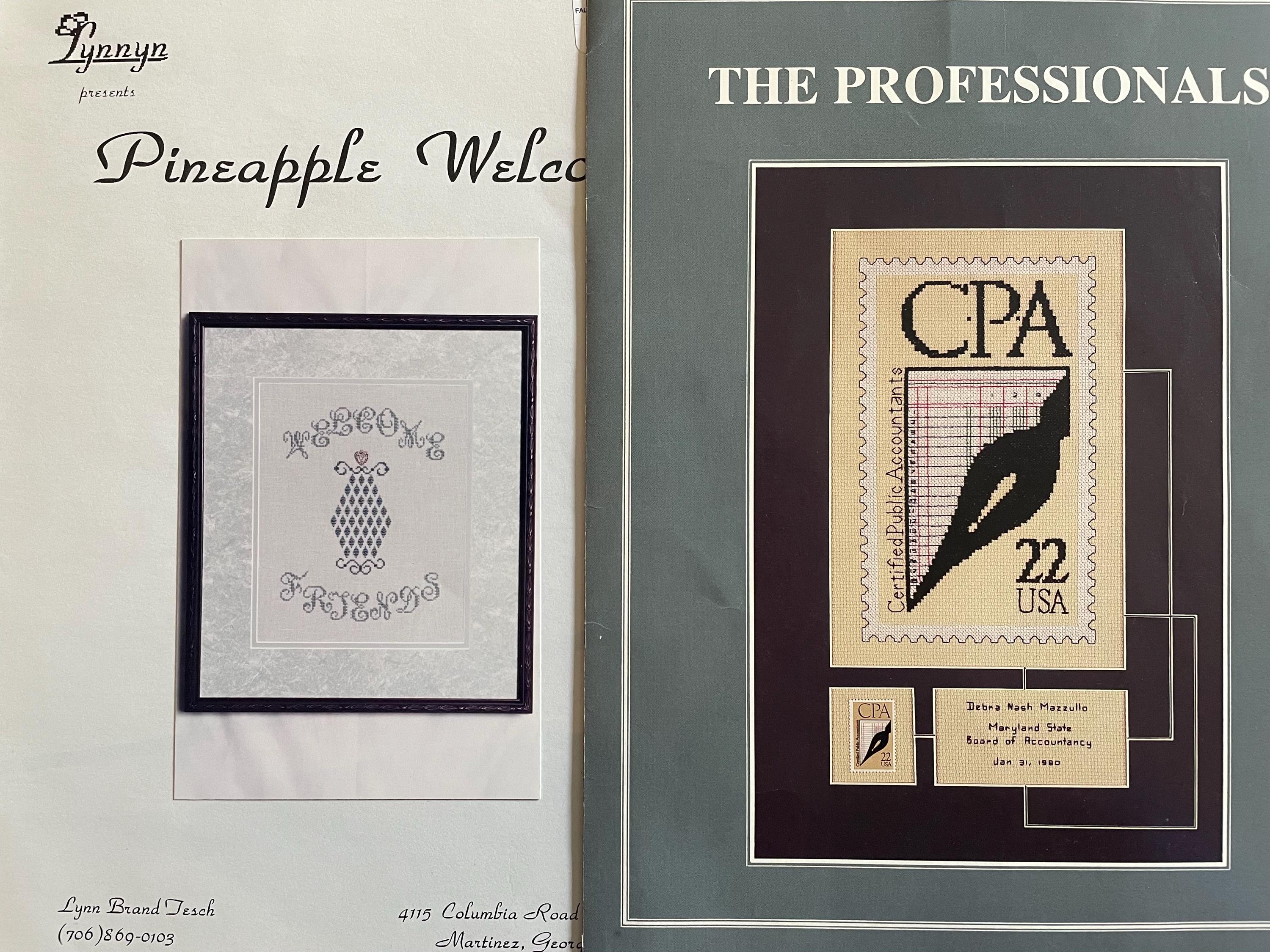 U Pick Vintage Cross Stitch Embroidery Booklet Lynnyn Pineapple Welcome 103 OR The Professionals Heritage Series Calligraphy Pen Stamp