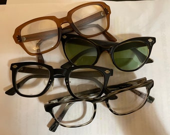 U Pick Vintage Plastic Eyeglasses Frames PRESCRIPTION LENSES Bold Black Full Rim Brown 1950s 1960s Cat Eye Sunglasess Gray Tortoise