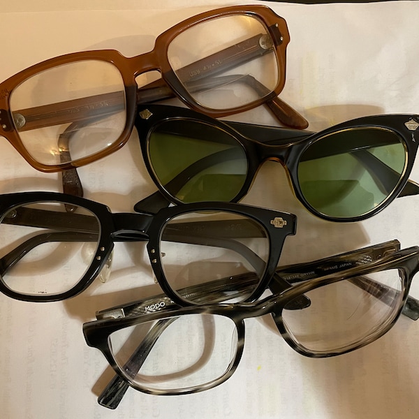 U Pick Vintage Plastic Eyeglasses Frames PRESCRIPTION LENSES Bold Black Full Rim Brown 1950s 1960s Cat Eye Sunglasess Gray Tortoise