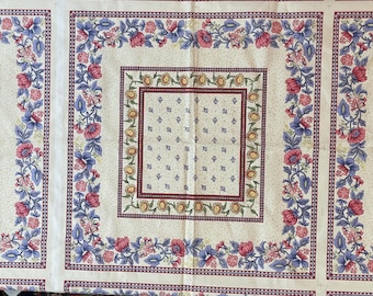 Vintage Fabric Panel Rectangles Floral Botanical Design Pink Purple Sunflower Border - 18.5" x 19".5 Each Square -  Set of 3  VA
