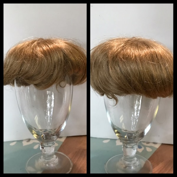 Vintage Doll Wig Size 12 Short Wedge Cut Hairstyles Synthetic Fiber Honey Blond Boy Style Cut with Bangs