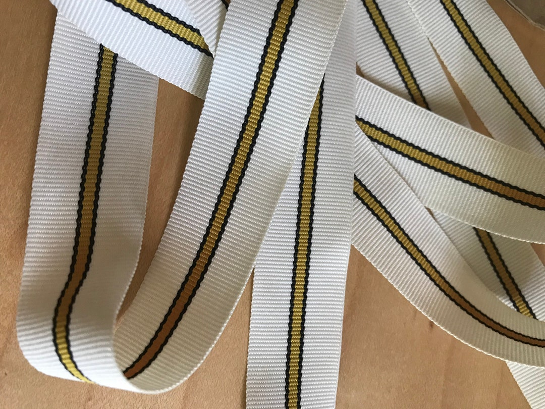 Tan Striped Ribbon Vintage Striped Grosgrain Ribbon White Cream With Black and Tan Yellow ...