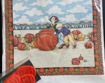 Daisy Kingdom Iron On Transfer Pumpkin Patch 6522 Mary Engebreit Children Selecting a Pumpkin and Puff Pumpkin Fabric Decals VA