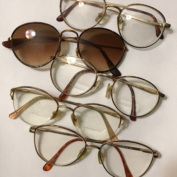 U Pick Vintage 70s 80s Metal Frames PRESCIPTION LENSES - Glasses Thin Frames with Nose Pads Silver Gold Brown Tortoiseshell Marbled Confetti