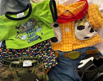 U Pick Build a Bear BAB BABW Toy Story Woody Costume Game Shirt Shorts Set Boxer White Camo Print Set Flip Flops Cleats Cargo Jean Shorts