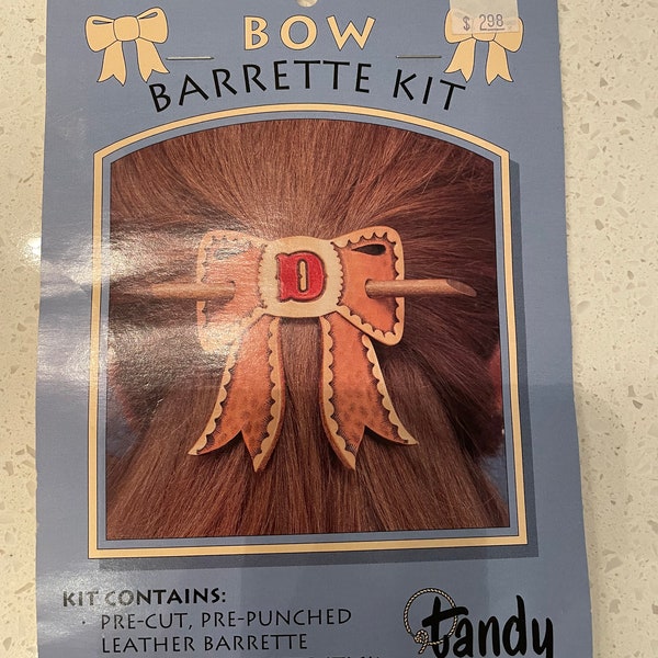 Vintage 1990s 4236 Bow Barrette Kit Tandy Leather Company - Pre-Cut Pre Punched Leather Barette Hair Piece with Stick - VA