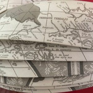 World Map Globe Printed Waistband Stiffener 1.5&quot; Wide by 2 Yards Gray Beige from Ban-Rol - Gray White Traditional Classic Novelty Lining
