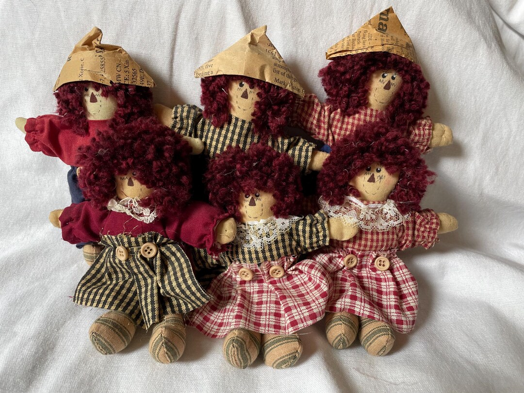 Set of 6 Vintage Raggedy Ann & Andy Dolls Classic Primitive Rag Doll ...