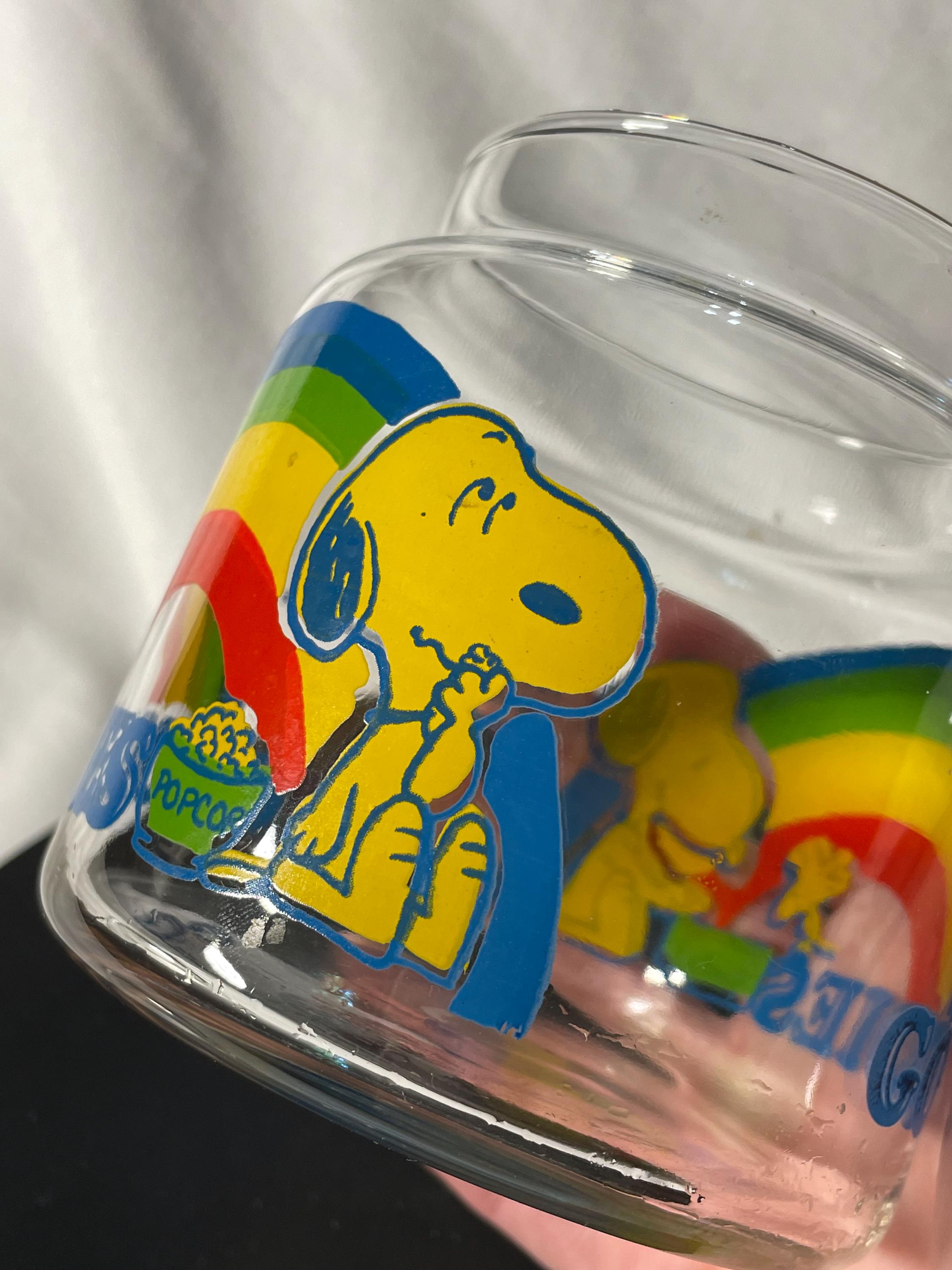 60s SNOOPY GOODIES GLASS 密封保存容器 ストレージジャー Vintage 1965 1960s Schulz Peanuts Snoopy Goodies Rainbow Snoopy