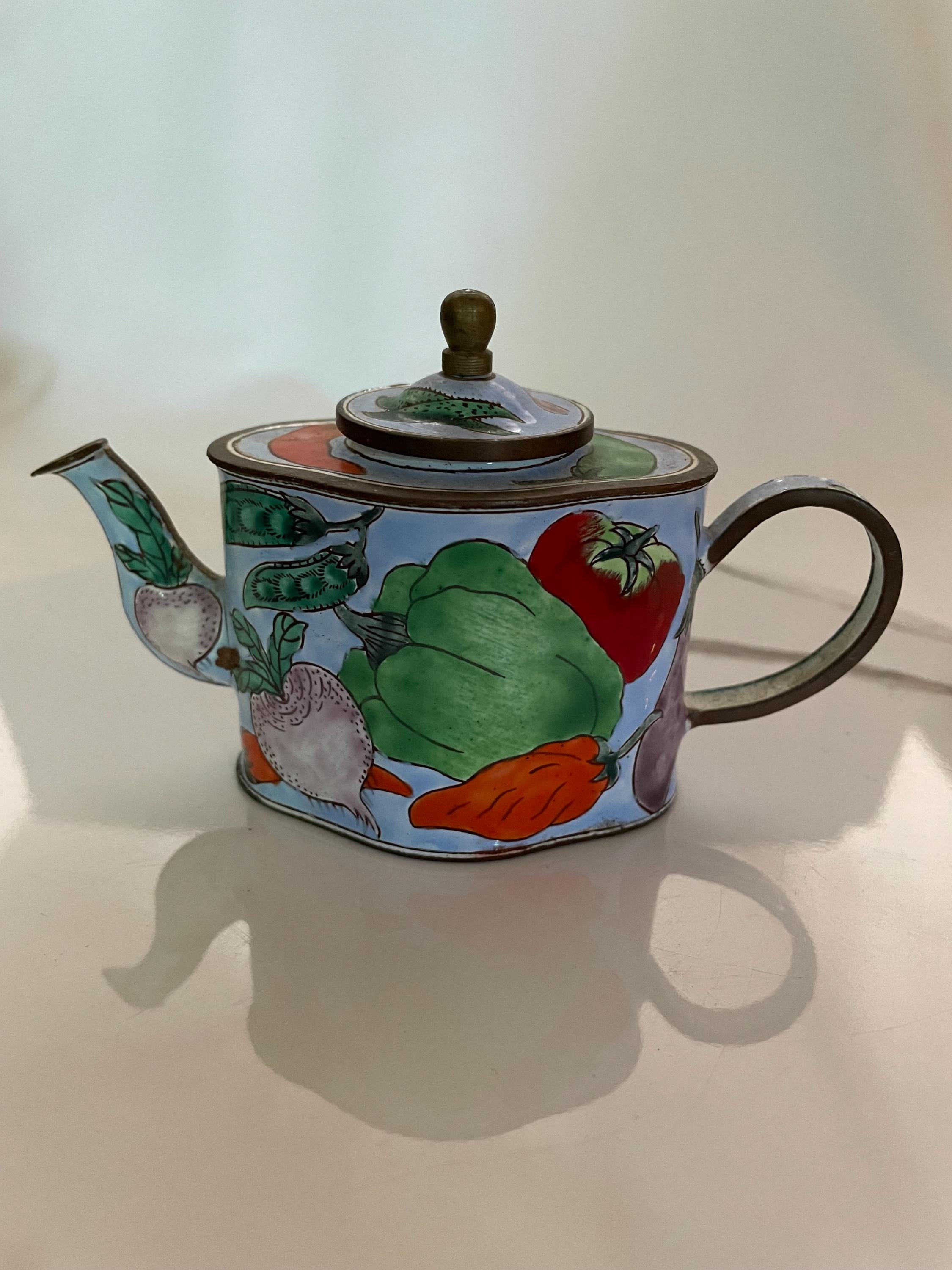 U Pick Vintage Enameled Copper Miniature Teapots Flower Vegetable