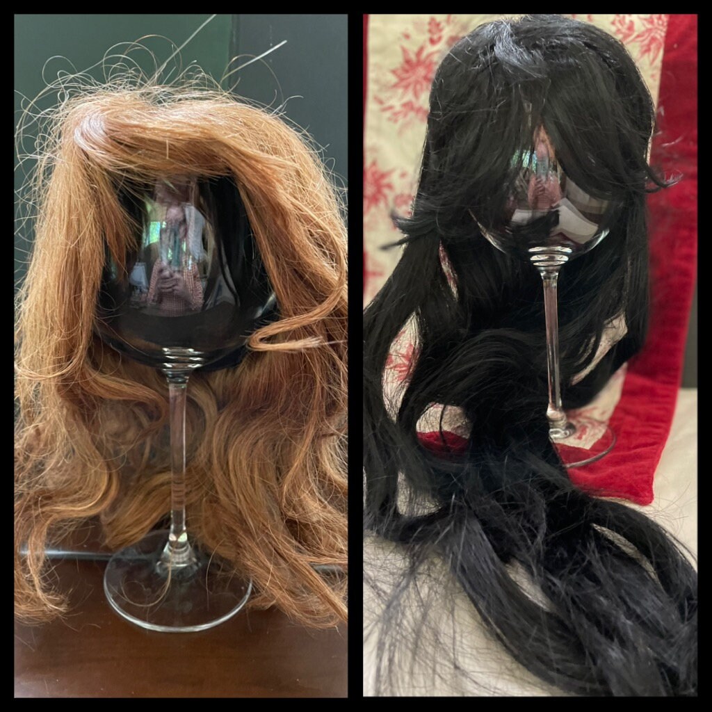 Vintage U Pick Doll Wig Auburn Red with Bangs OR Global Dolls Very Long Black Hair with Bangs