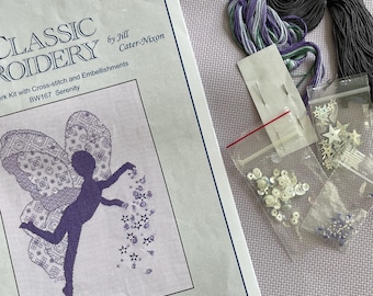 Classic Embroidery Blackwork Kit Cross Stitch Embellishments BW167 Serenity Fairy by Jill Cater Nixon