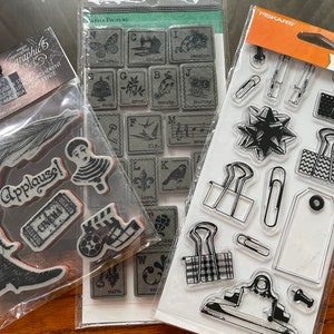 U Pick Set of Stamps Fiskars Hip Clips Project life OR Hampton Art Graphic 45 Retro Lady Mime Feather Cinema Or PCR Studio Alpha Picture