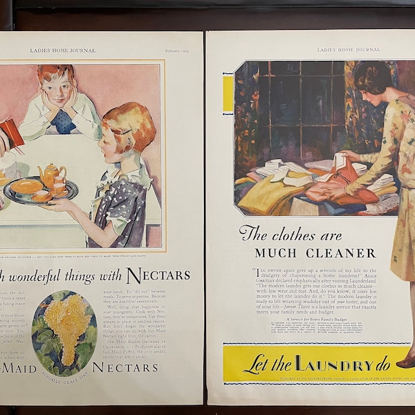 U Pick Vintage Februay or July 1929 1920s Ladies' Home Journal Magazine Page Advertisement Sun-Maid Nectars OR Let the Laundry do it!