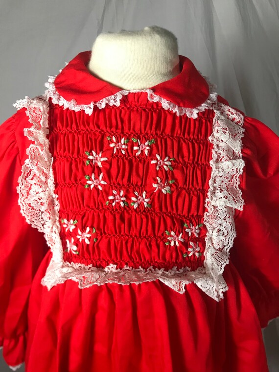 Vintage Baby Girls Polly Flinders Red Smocked Dre… - image 3
