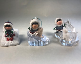 U Pick Vintage Hallmark Keepsake Eskimo Frosty Friends Christmas Ornament 1990 11 Ice Slide OR 2000 21 Ice Sculpture OR 2009 30 Skiing