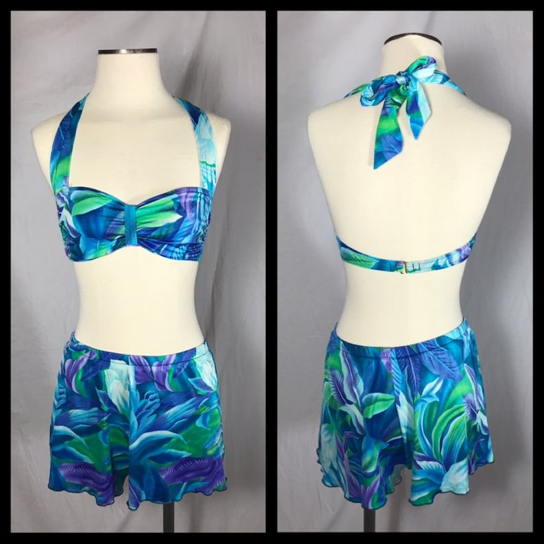 Jantzen Two Piece Swimsuit Bandeau Halter Top and Swim Shorts Etsy