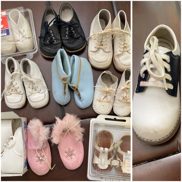 U Pick Vintage Baby Shoes White Classic Style Buster Brown NIB Sandals Navy Blue Light Blue Gold Trim Pink Beaver Shoes Beads Boys Girls