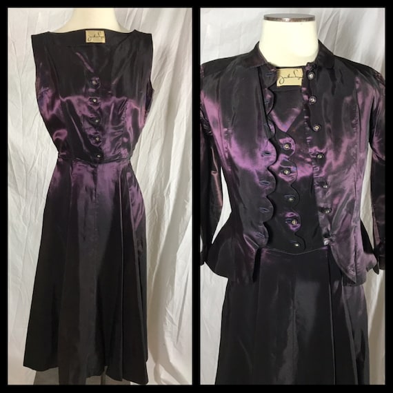 1940s 50s Jonathan Logan Iridescent Taffeta Eggpl… - image 1