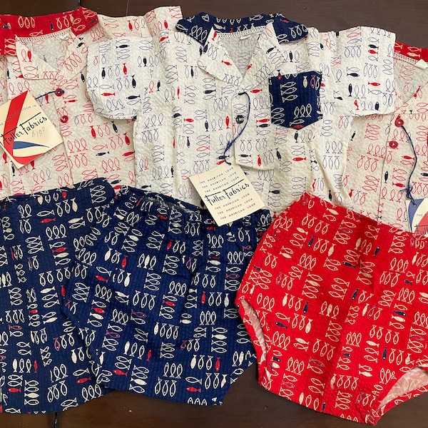 U Pick Vintage 1950s Era Playtone Fuller Fabrics The American Look Baby Boy's Button Front Collared Shirt and Diaper Cover Set or Cover