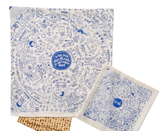 Beautiful Modern Passover Haggadah Matza Cover and Afikoman Set Jewish Tradition Pesach Passover Seder Cotton-mix Handmade In Jerusalem