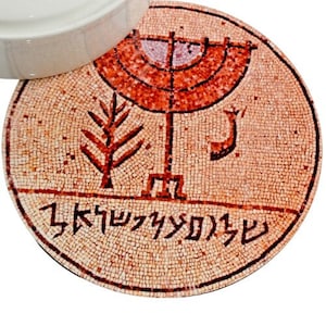 Menorah mosaic round kitchen trivet for Hanukkah