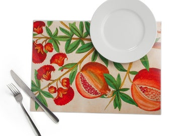 Rosh Hashanah Jewish New Year Pomegranate Design Plastic Laminated Placemats Set of 4, Unique Pomegranate Design Made in Jerusalem