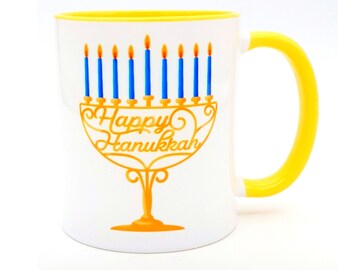 Happy Hanukkah menorah coffee mug