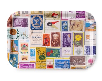 Birch wood tray with stylish stamps of Israel design