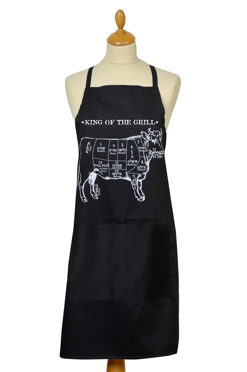 Grill Apron Kosher Men's Apron. King of The Grill for Men, B.B.Q. Apron Black Apron Israeli Gifts Made in Jerusalem jewish mens gifts image 3