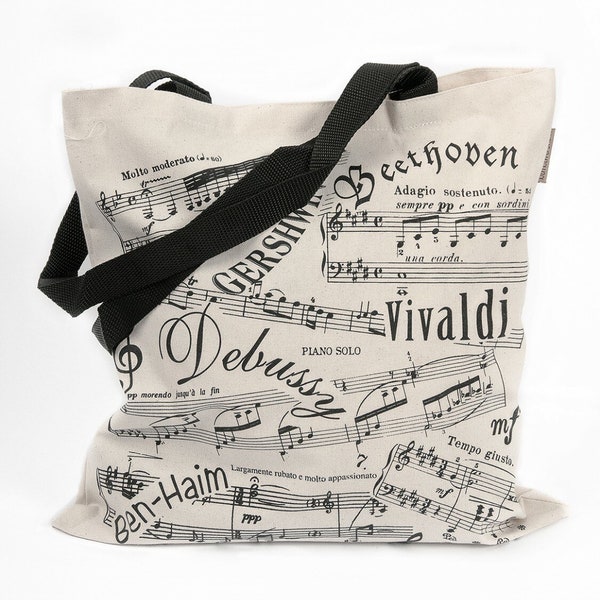 Original Musik Einkaufstasche Mittelgewicht Cotton-Canvas Robuste Musik Einkaufstasche, Hand bedruckt und genäht in Jerusalem tolles Geschenk für Musikliebhaber