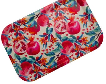 Painterly modern pomegranate wooden serving tray