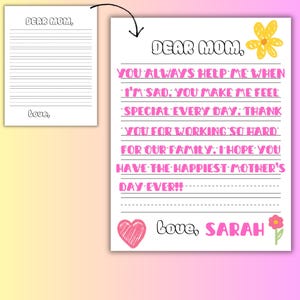 Plantilla de carta para el Día de la Madre para niños, imprimible con líneas manuscritas.