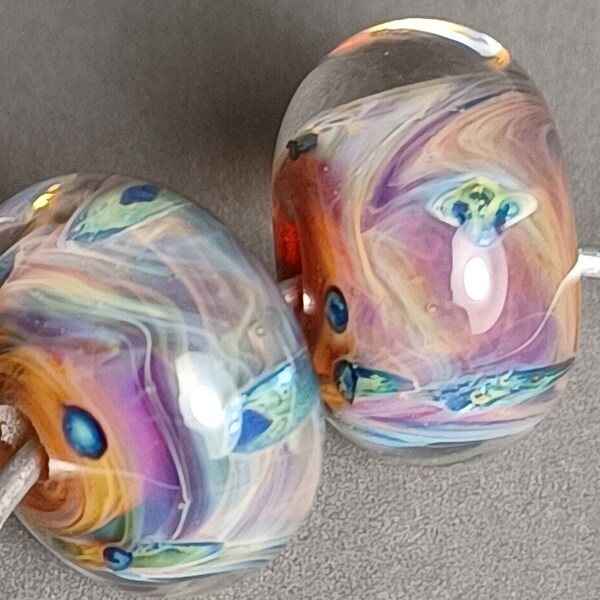 DanielsBeads Boro Lampwork Glass Bead Set (2) -Jewelry Supply SRA Hand Made Jewelry pair for Making earrings