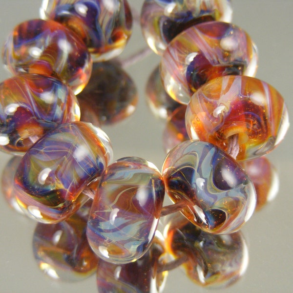 Boro beads Lampwork Glass Bead Set (9) ---  Tulips