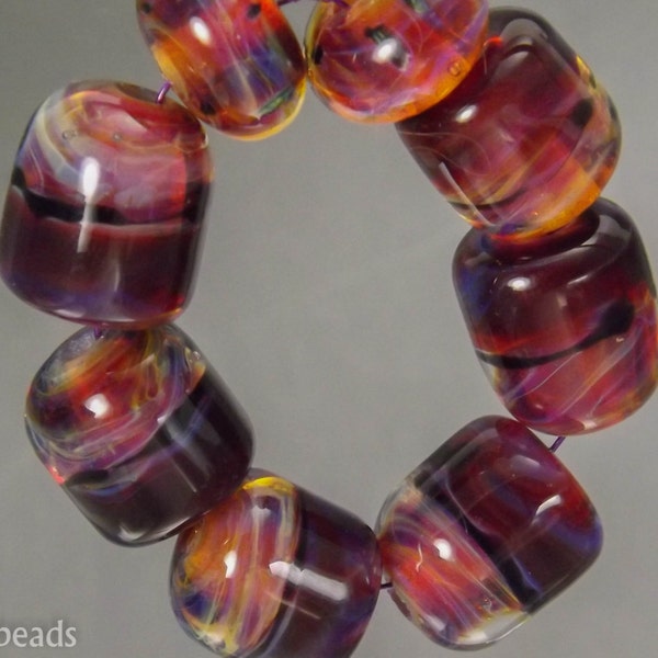 Boro beads, (qty 8) Lampwork Glass Bead Set Brick red and pink  SRA Artisan beads ---  #195